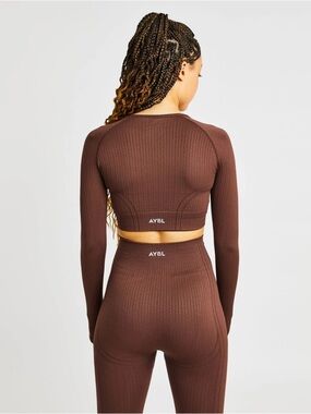 AYBL Chocolate Brown Seamless Long Sleeve Crop Top